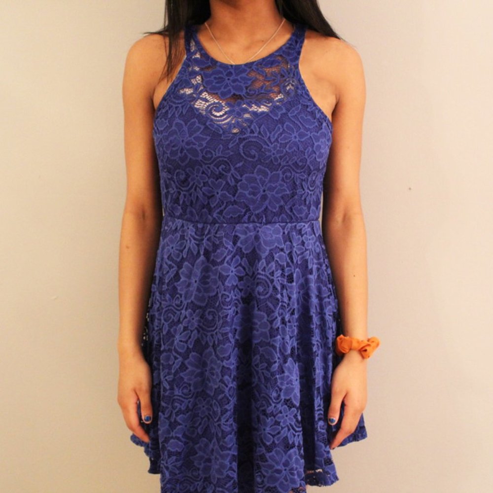 🎤MATERIAL GIRL🎤 Blue Lace Fit and Flare Dress